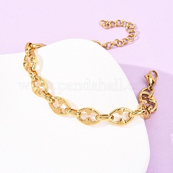 304 Stainless Steel Oval with Triangle Link Chain Bracelets for Women&nbsp;BJEW-F536-12G