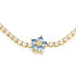 Cubic Zirconia Classic Tennis Necklace with Flower Links&nbsp;NJEW-N048-01C