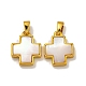 Rack Plating Brass Natural White Shell Pendants&nbsp;KK-U025-03G-01-1