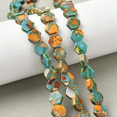 Dyed Synthetic Imperial Jasper Beads Strands, Hexagon, Yellow, 10.5~11.5x9.5~11x3~4mm, Hole: 1~1.2mm, about 39~40pcs/strand, 15.67''(39.8cm)~15.83''(40.2cm)