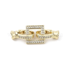 Brass Micro Pave Clear Cubic Zirconia Fold Over Clasps, Cadmium Free & Nickel Free & Lead Free, Square, Real 18K Gold Plated, 25mm
