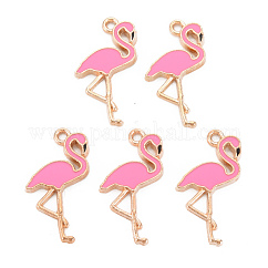 Alloy Enamel Pendants, Cadmium Free & Nickel Free & Lead Free, Light Gold, Flamingo Shape, Hot Pink, 25.5x15x2mm, Hole: 1.6mm