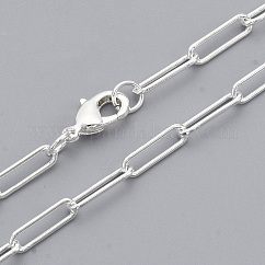 Brass Round Oval Paperclip Chain Necklace Making, with Lobster Claw Clasps, Silver, 18.3 inch(46.5cm), Link: 12x3.5x0.8mm