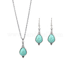 Synthetic Turquoise Pendant Necklaces & Dangle Earrings Sets&nbsp;WGE96E9-04