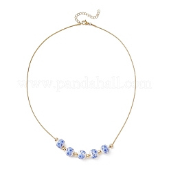 Handmade Flower Printed Porcelain Round Beaded 304 Stainless Steel Snake Chain Necklaces&nbsp;NJEW-JN05361