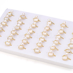 Brass & Natural Pearls Adjustable Open Cuff Rings for Women&nbsp;PEAR-N020-07J