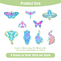 54Pcs 9 Style Ion Plating(IP) 201 Stainless Steel Filigree Pendants&nbsp;STAS-DC0014-74