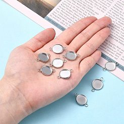 Tarnish Resistant Flat Round 304 Stainless Steel Cabochon Connector Settings&nbsp;STAS-E079-02