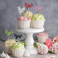 Paper & Glitter Sequins Cake Toppers with Bamboo Stick&nbsp;DIY-WH20087-003