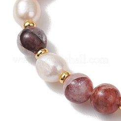 Natural Red Ferruginous Quartz & Cultured Freshwater Pearl Beads Stretch Bracelets for Women&nbsp;BJEW-JB13258
