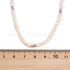 Natural Freshwater Pearl Potato & Brass Beaded Necklaces&nbsp;NJEW-D338-01P