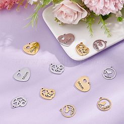 12Pcs 6 Style 304 Stainless Steel Pendants&nbsp;STAS-UN0039-83