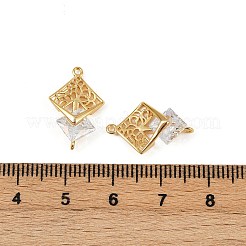 Brass Clear Cubic Zirconia Rhombus Tree of Life Connector Charms&nbsp;KK-B137-17G