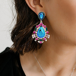 2 Pairs 2 Colors Rhinestone Teardrop Dangle Stud Earrings&nbsp;EJEW-FI0001-99