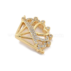 Rack Plating Brass Micro Pave Clear Cubic Zirconia Heart Crown Connector Charms&nbsp;KK-A234-060G