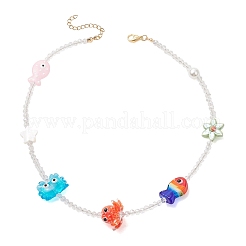 Summer Beach Handmade Lampwork Fish Octopus & Porcelain Flower & Star Natural Shell & Electroplate Glass Beaded Necklaces&nbsp;NJEW-TA00248