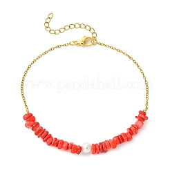Natural Dyed Freshwater Shell Nuggets Beaded 304 Stainless Steel Cable Chain Anklets for Women&nbsp;AJEW-AN00827