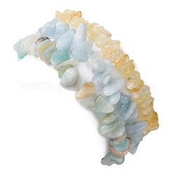 3Pcs 3 Styles Natural Citrine & Flower Amazonite & Aquamarine Aventurine Chips Stretch Bracelets Sets&nbsp;BJEW-JB11076-05