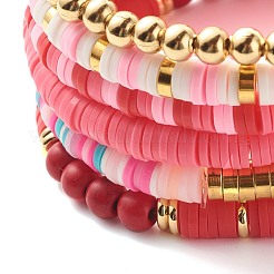 Handmade Polymer Clay Heishi Beads Stretch Bracelets Set&nbsp;BJEW-JB07397