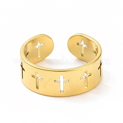 Ion Plating(IP) 304 Stainless Steel Hollow Out Cross Open Cuff Ring for Women&nbsp;RJEW-C053-02G