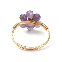 4Pcs 4 Style Natural Mixed Gemstone Beaded Flower Finger Rings Set&nbsp;RJEW-TA00074
