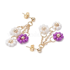 Handmade Glass Seed Beads Flower & 304 Stainless Steel Dangle Stud Earrings for Women&nbsp;EJEW-JE06202
