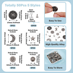 50Pcs 5 Styles Alloy River Studs&nbsp;FIND-TA0009-59