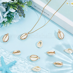 20Pcs 2 Colors Electroplated Natural Cowrie Shell Pendants&nbsp;SSHEL-BBC0001-05