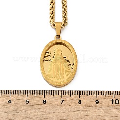 201 Stainless Steel Virgin Mary Pendant Wheat Chain Necklaces for Men&nbsp;NJEW-S387-09G-03