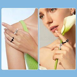 2Pcs 2 Colors Glass Beads Finger Rings&nbsp;RJEW-TAC00001