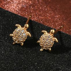 Brass Micro Pave Clear Cubic Zirconia Stud Earrings for Women&nbsp;EJEW-F403-02G