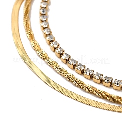 Stainless Steel Link &Herringbone Chains Three Layers Necklaces&nbsp;NJEW-D054-02G