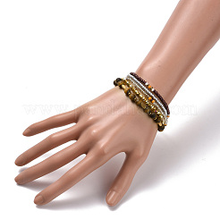 5Pcs 5 Style Natural Frosted Tiger Eye & Synthetic Hematite & Glass Sead Beads Stretch Bracelets Set&nbsp;BJEW-JB07670-01