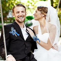 2Pcs 2 Style Silk Cloth & Plastic Imitation Flower Corsage Boutonniere & Wrist Corsage&nbsp;JEWB-CP0001-27A