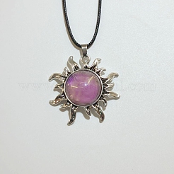 Sun Alloy Violet Glass Pendant Waxed Cord Necklaces for Women&nbsp;FS-WG57C35-06
