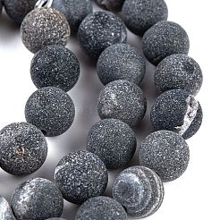 Natural Black Druzy Agate Beads Strands&nbsp;G-NH0024-A01-01