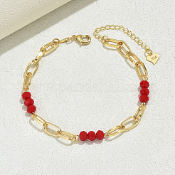 Simple Fashion Rondelle Glass & Iron Paperclip Chain Anklets for Women&nbsp;UC1823-1