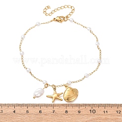 Ocean 304 Stainless Steel and Imitation Pearl Charm Anklets for Women&nbsp;SA-CBA3D94-04B-G