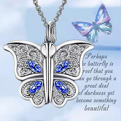 I Love You  Butterfly Alloy Capri Blue Rhinestone Pendant Necklaces for Women&nbsp;WG31A73-04
