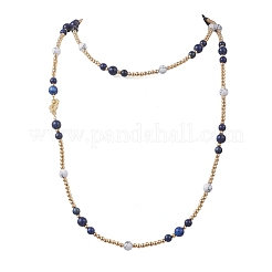 Round Natural Lapis Lazuli & Synthetic Howlite Beaded Wrap Long Necklaces&nbsp;NJEW-JN05907-02