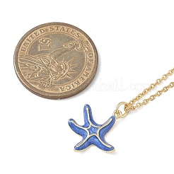 Brass Medium Blue Enamel Starfish Pendant 304 Stainless Steel Cable Chain Necklaces&nbsp;NJEW-JN05439