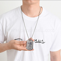 Rectangle with Constellation Alloy Pendant 316L Surgical Stainless Steel Chain Necklaces&nbsp;WG3A89F-07