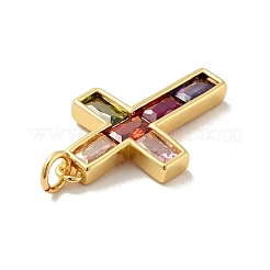 Cross Brass Micro Pave Colorful Cubic Zirconia Pendants&nbsp;KK-G419-29G