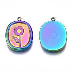 Rack Plating Rainbow Color 304 Stainless Steel Cabochon Settings for Enamel&nbsp;STAS-N098-032