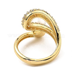 Cubic Zirconia Hollow Teardrop Open Cuff Ring with Plastic Imitation Pearl Beaded&nbsp;RJEW-G294-03G
