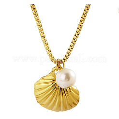 Summer Ocean Round White Shell Pearl Stainless Steel Shell Shaped Pendant Necklaces for Women&nbsp;YD7166-1