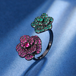 Brass Micro Pave Cubic Zirconia Cuff Open Rings for Women&nbsp;FS-WG7E1F3-01