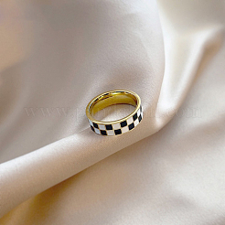 Black & White Checkerboard Stainless Steel Enamel Finger Rings&nbsp;FS-WG83B81-02