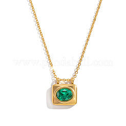 304 Stainless Steel Rhinestone Rectangle with Oval Pendant Necklaces&nbsp;KL1380-2