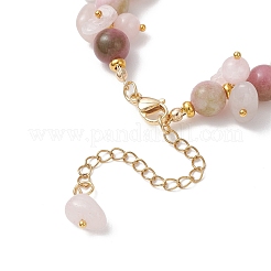 Brass & Natural Mixed Gemstone Chip & Round Beads Bracelets for Women&nbsp;BJEW-JB13151-01
